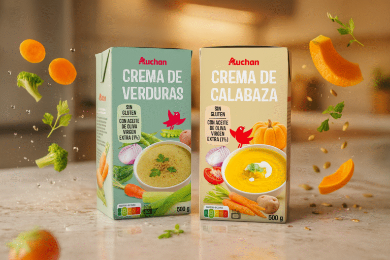 Diseño de packaging cremas de verduras Auchan