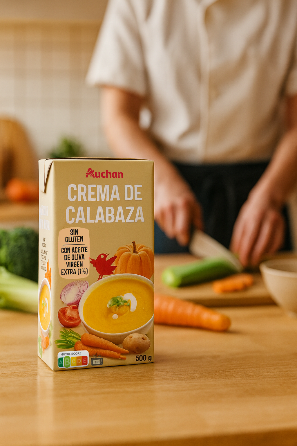 Diseño de packaging cremas de verduras Auchan