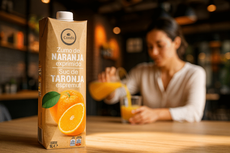 Diseño de packaging zumo de naranja Condis