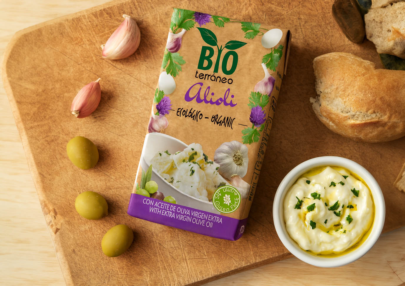 Diseño de packaging mayonesa y alioli Bio Terraneo